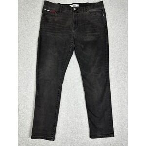 Tommy Jeans Mens‎ Jeans 38x32 Black Slim Fit Stretch Denim Classic Logo Faded